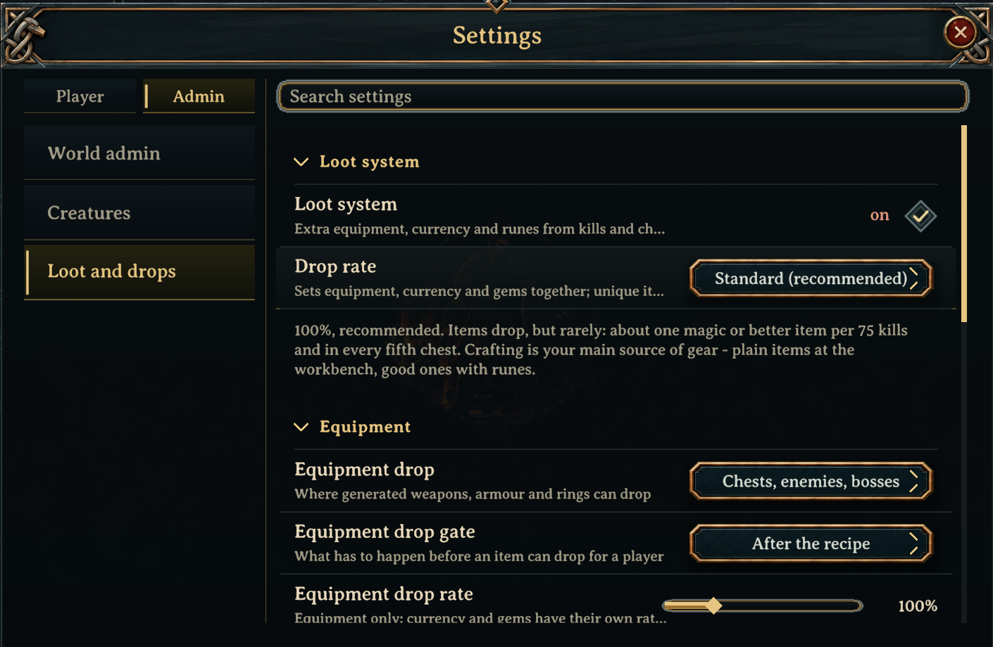Loot and drops page: overall drop rate and equipment