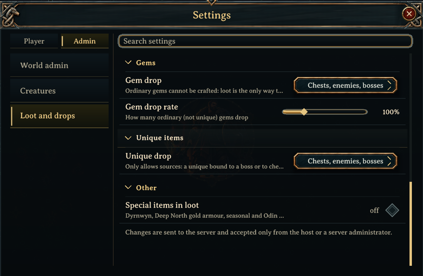 Gems and unique items
